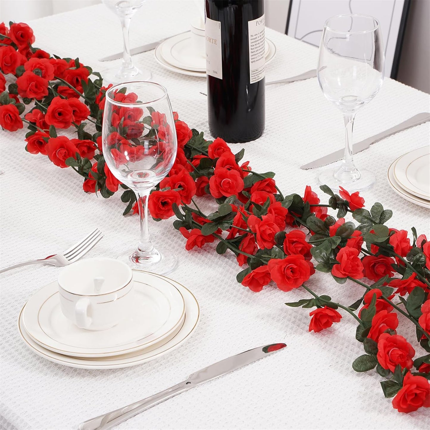 10 Pcs 82FT Flower Garland, Artificial Rose Garland Flowers Plants Fake Flower Hanging Rose Ivy, Birthday Party Valentine's Day Wedding Wall Arch Decor（Red）