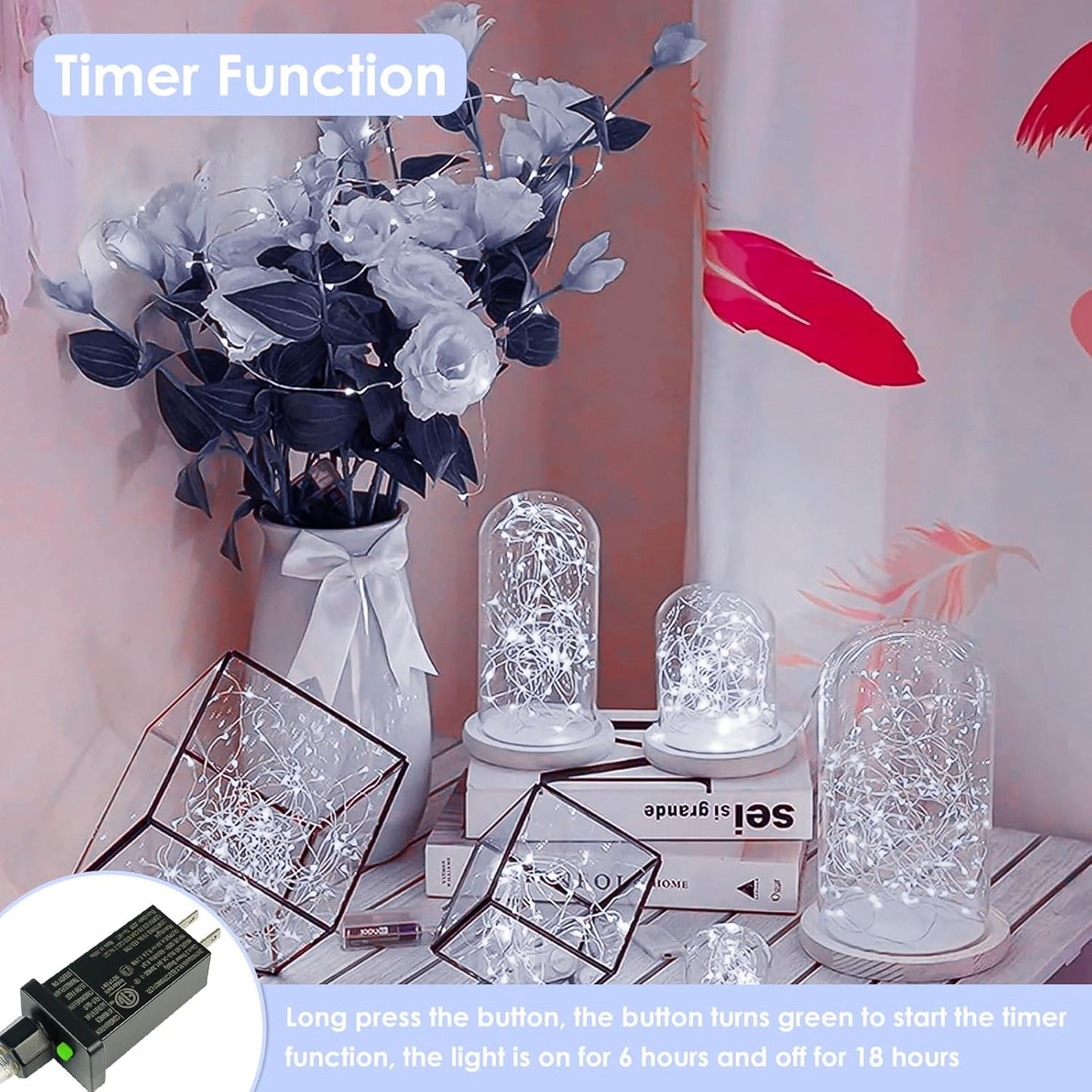 33Ft 100LED Fairy Lights Plug in, Waterproof String Lights Outdoor & Indoor 8 Modes with Timer, Christmas Light Bedroom Decor, Twinkle Light for Girl's Room Garden Christmas Decorations (Cool White)