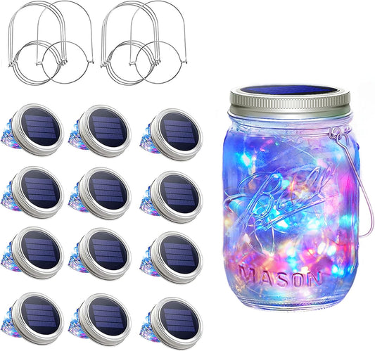 SunKite Solar Mason Jar Lights, 12 Pack 30 LED Waterproof Fairy Firefly Jar Lids String Lights with Hangers(NO Jars), Patio Yard Garden Wedding Decoration - Multicolored2