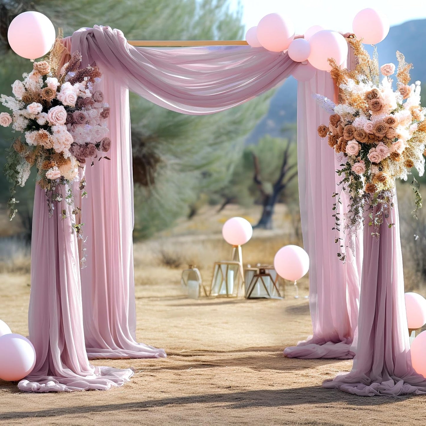 Arch Drapes for Wedding Arch Draping Fabric Dusty Rose Sheer Backdrop Curtain for Ceremony Bridal Party Decor 19Ft Length x 28" Width 2 Panel