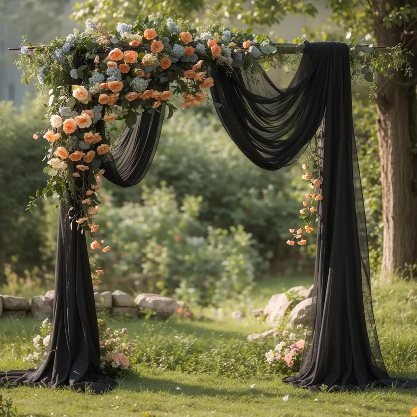 Black Wedding Arch Draping Fabric 2 Panels 19 FT Arch Drapes Sheer Backdrop Curtains Panels for Wedding Ceremony Party Ceiling Decoration