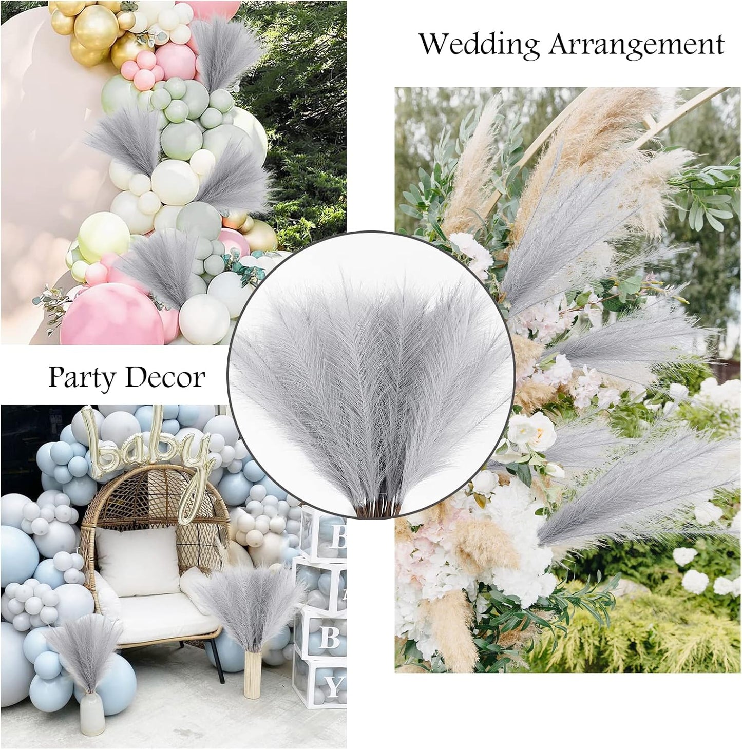 50pcs Faux Pampas Grass Grey, 21.6" Short Artificial Pompous Grass Floral Fake Pompas Grass Branches Vase Filler Flower Arrangement for Home Wedding Boho Decor