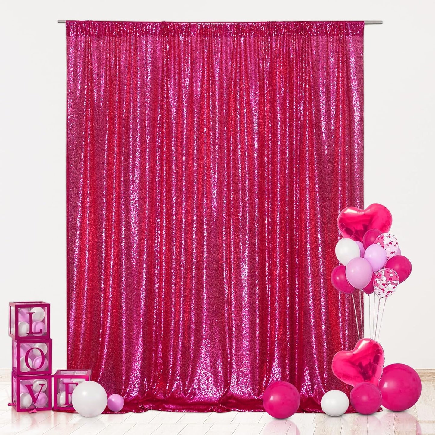 Eternal Beauty Hot Pink Sequin Backdrop, 20x10 Ft Glitter Background Curtains for Shimmer Photography Party Wedding Birthday Back Drop Decor