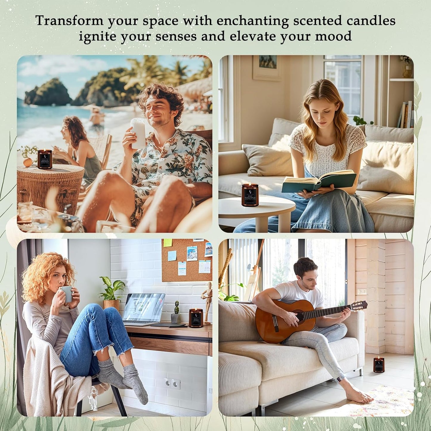 Scented Candles Set, Candles for Home Scented Soy Wax Candles, 4 Pack 28 Oz Aromatherapy Candles Gift Set for Women Men (Sage/Vanilla/Mint/Sandalwood)