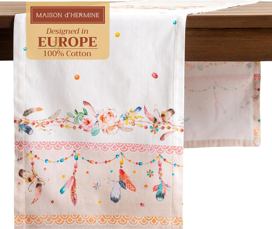 Maison d' Hermine Table Runner 100% Cotton Single Layer Table Runners 72 inches Long Decorative for Home Kitchen Dining Party Wedding Bridal Shower Spring Summer (Ibiza - Beige, 14.50" x 72")