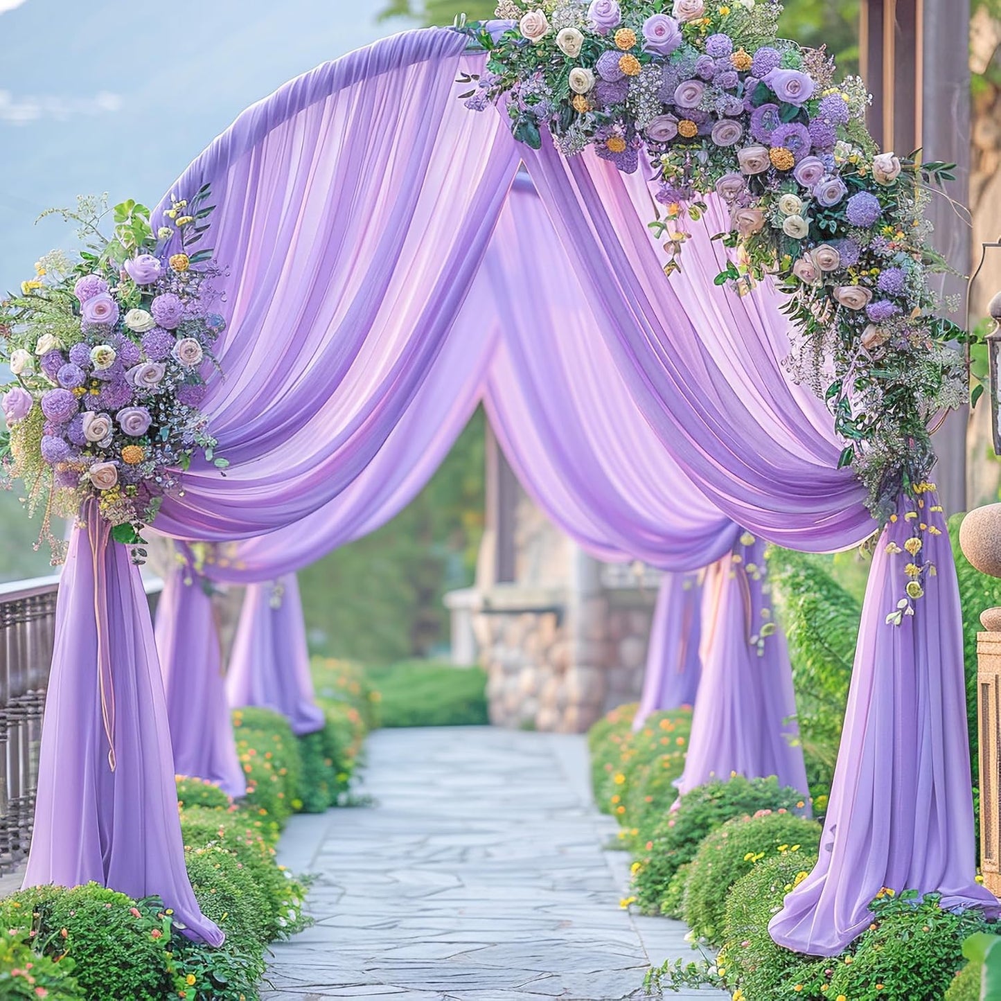 Lavender Wedding Arch Draping Fabric Purple Sheer Wedding Arch Drapes for Ceremony Bridal Party 19Ft Length x 28" Width 2 Panel