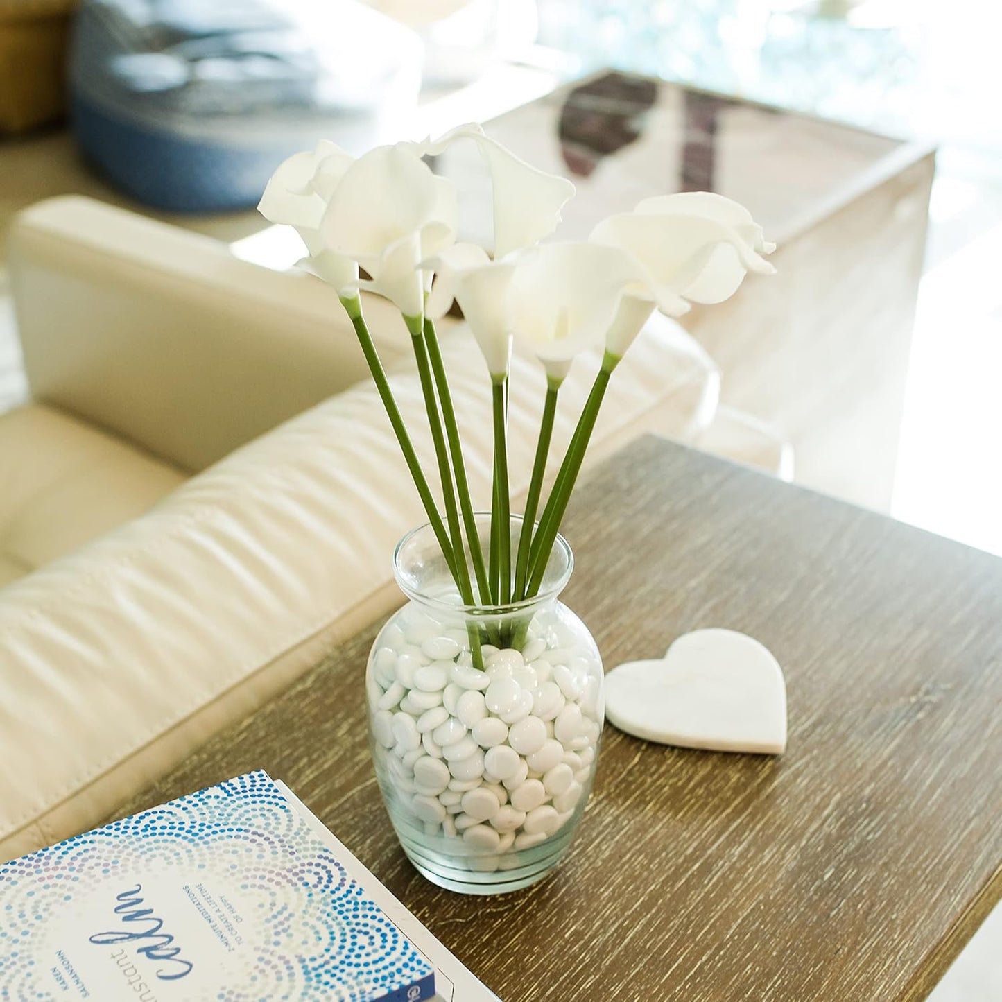 Galashield Flat Glass Marbles for Vases White Glass Gems Beads Pebbles Vase Filler (5 LBS, Approx. 540 PCS)