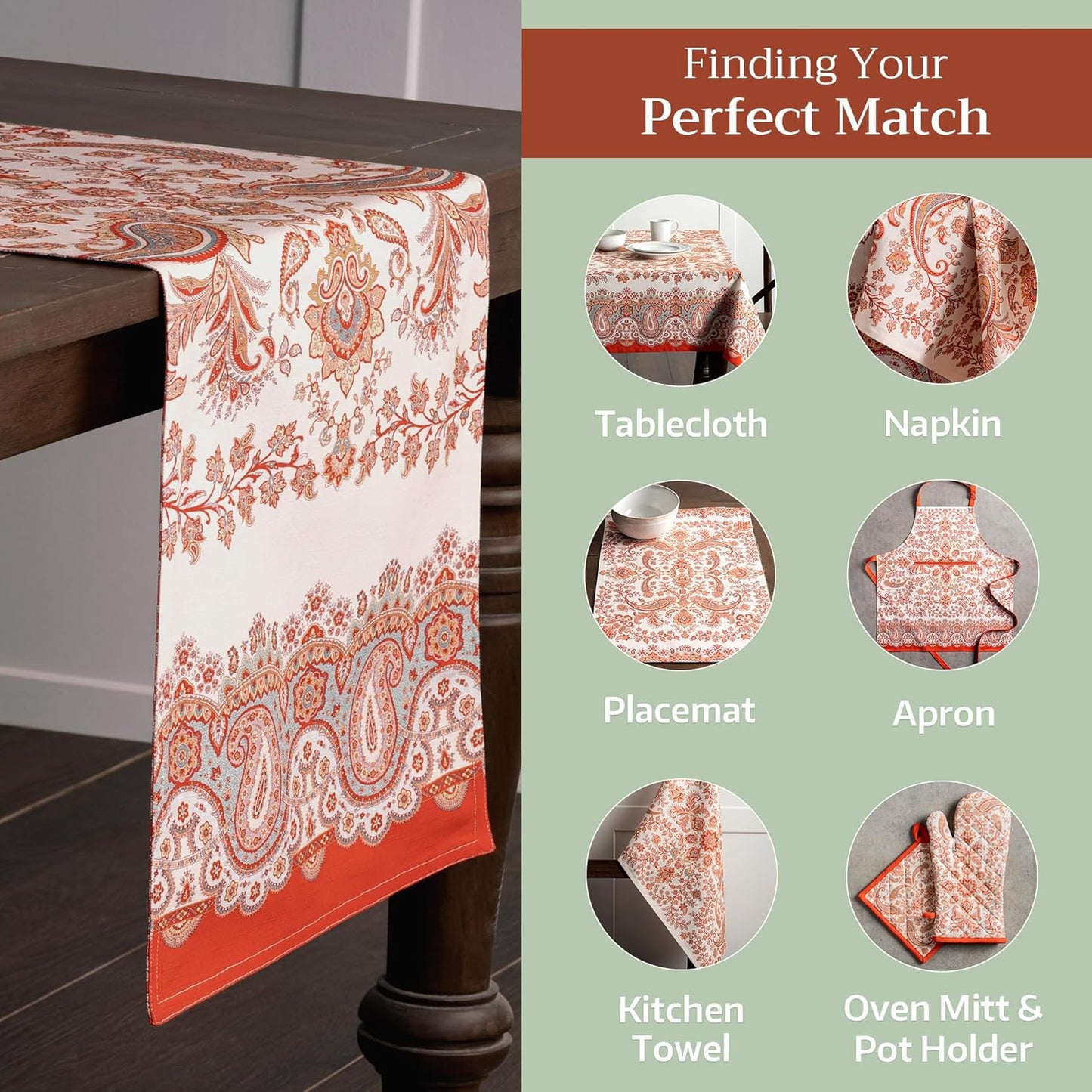 Maison d' Hermine Table Runner 100% Cotton Double Layer Table Runners 108 inches Long for Thanksgiving Christmas Decorations Home Kitchen Dining Party Wedding (Cachemire, 14.5" x 108")