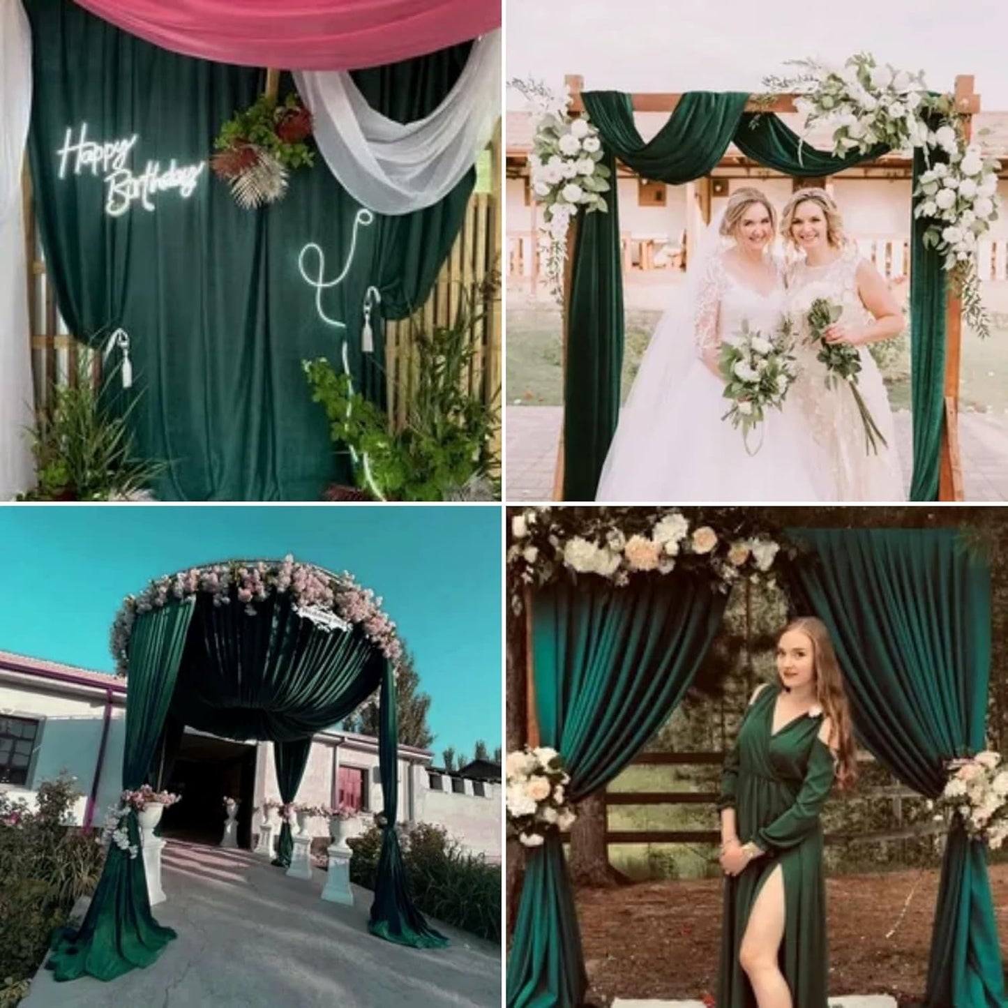 4 Panels Wedding Arch Draping Fabric 28" x 20 Ft Chiffon Wedding Arch Drapes Chiffon Fabric Drape Sheer Backdrop Curtain for Nuptials Party Ceremony Birthday Reception Backdrop Decor(Emerald Green)