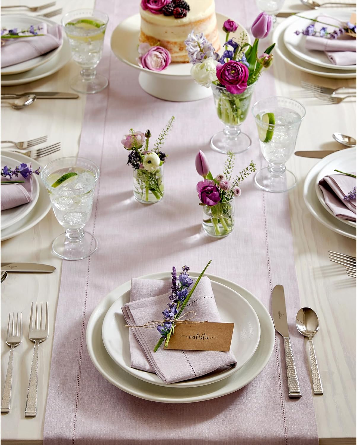 Solino Home Linen Lilac Table Runner 144 Inches Long - 100% Pure Linen Extra Long Table Runner 14 x 144 Inch for Fall, Autumn, Thanksgiving, Christmas - Classic Hemstitch