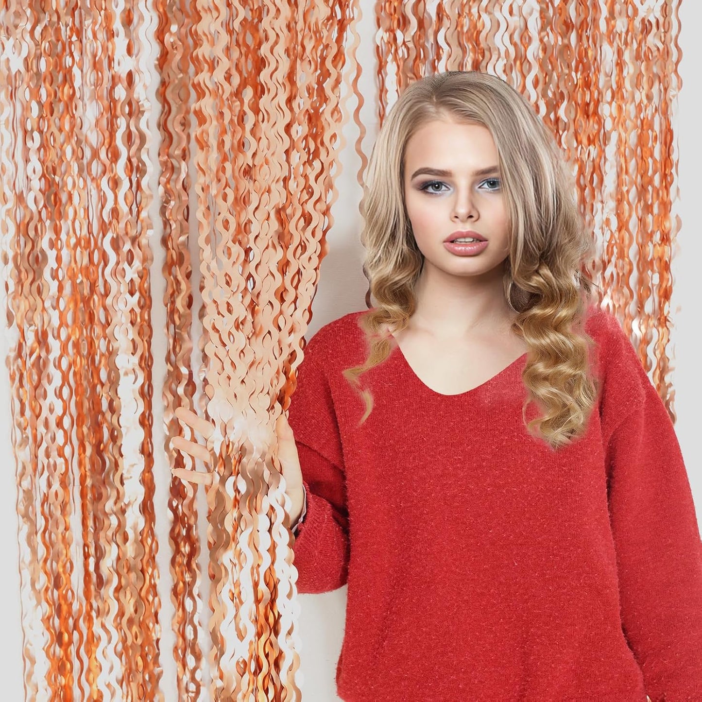 4 Pack Rose Gold Backdrop Birthday Decorations - 3.3x6.6ft Wavy Tinsel Foil Backdrop Party Streamer Party Supplies Background | Tinsel Curtain Backdrop for Parties