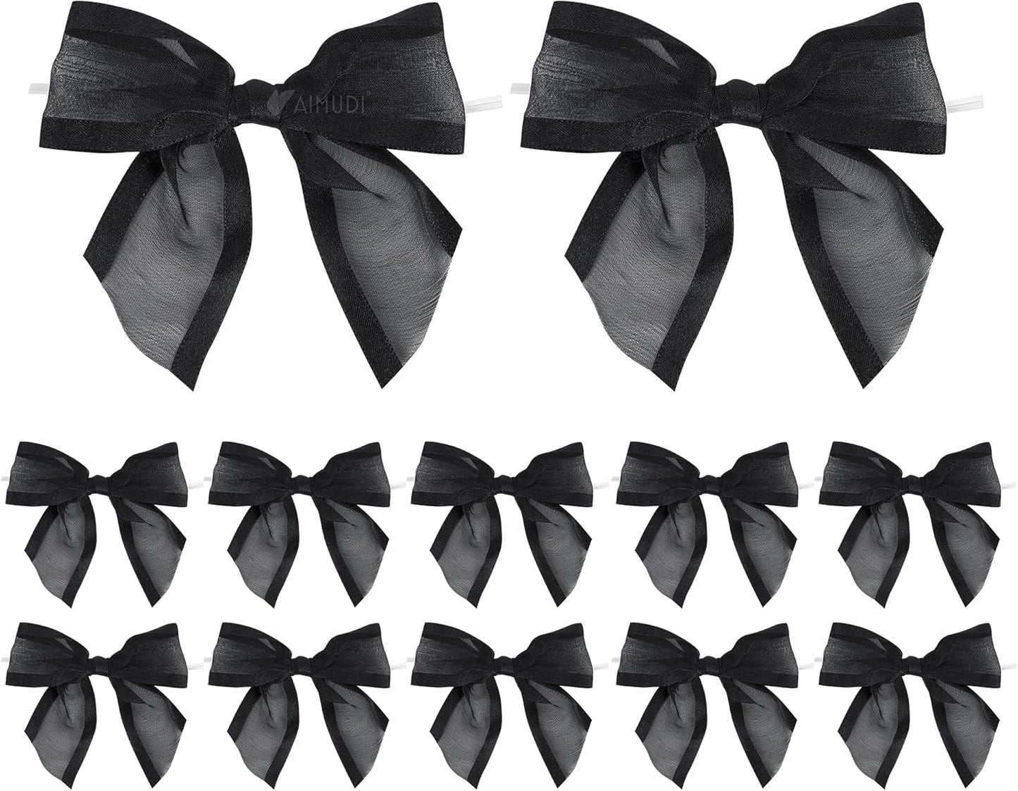 AIMUDI Black Bows for Crafts 4" Organza Bows Premade Twist Ties Bows for Gift Wrapping Treat Bags Baskets Cake Pop Baby Shower Birthday Wedding Decor - 12 Counts