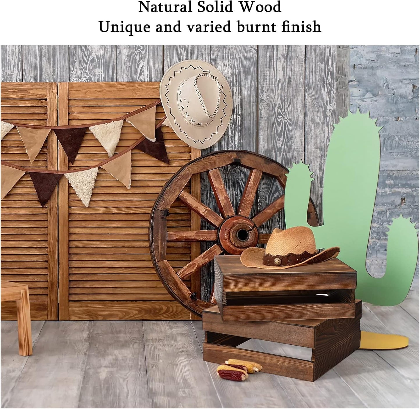 Sieral 4 Pieces Wood Cupcake Display Stand Decorative Dessert Appetizer Cake Stand Risers Wooden Crate Rustic Cake Risers for Storage for Party Christmas Halloween Wedding Decor(Burnt Wood)