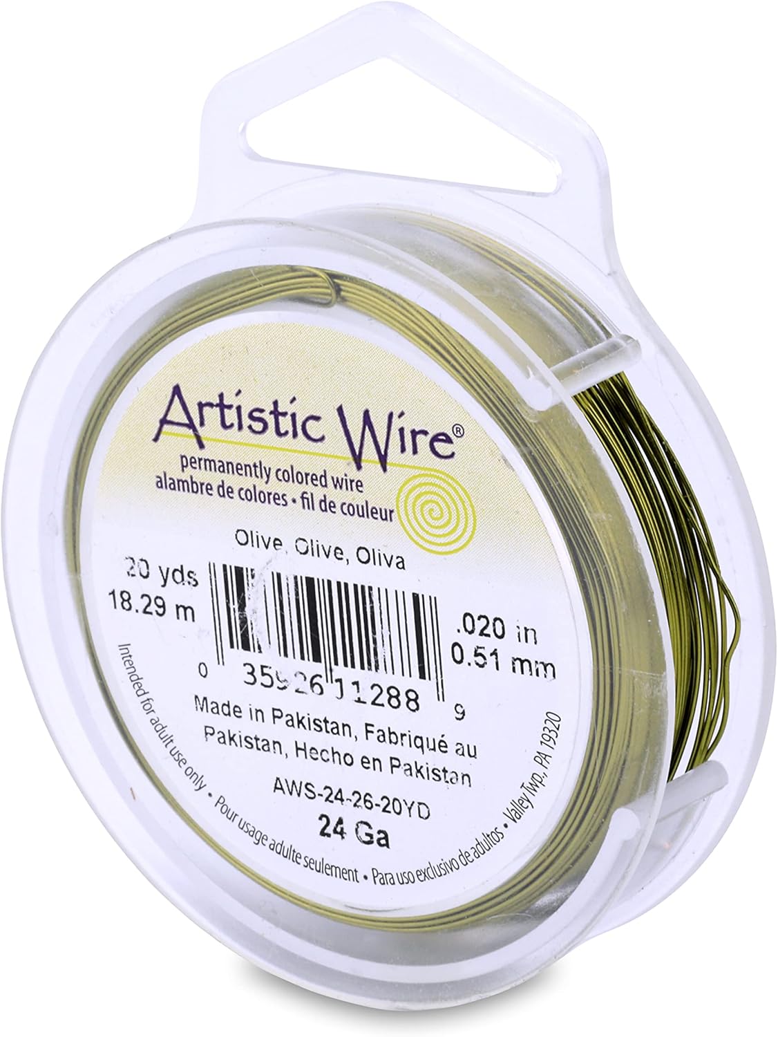 Artistic Wire, 24 Gauge Tarnish Resistant Colored Copper Craft Jewelry Wrapping Wire, Olive, 20 yd