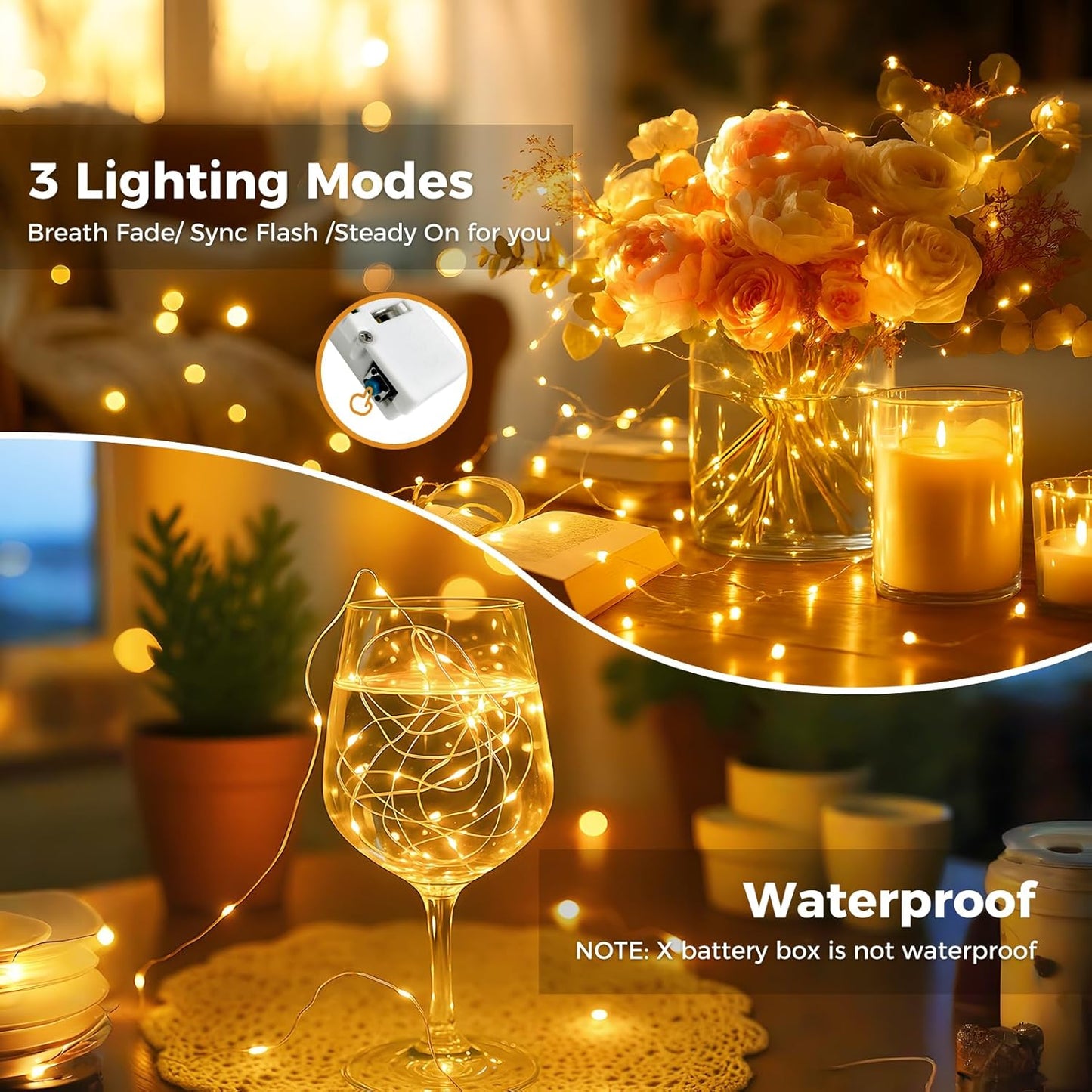 Litogo 12 Pack Fairy Lights Battery Operated with Timer, 20 LED 3 Modes Twinkle Light, 7ft Waterproof Silver Wire Mini Small Bulk Mason Jar String Light, Decor for Wedding Centerpieces Party Christmas