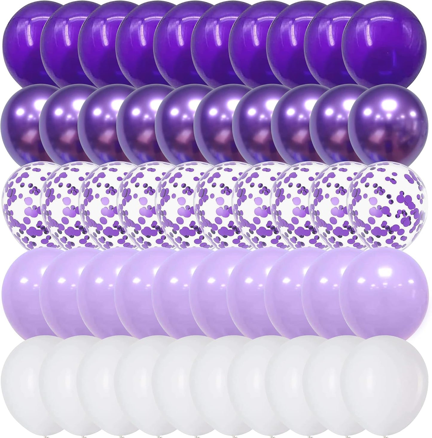 Togvu Balloon Purple and White, 60 Packs 12 Inch Dark Light Metallic Chrome Confetti Balloons Set for Girls Women Wedding Birthday Baby Shower Bridal Bachelorette Decorations
