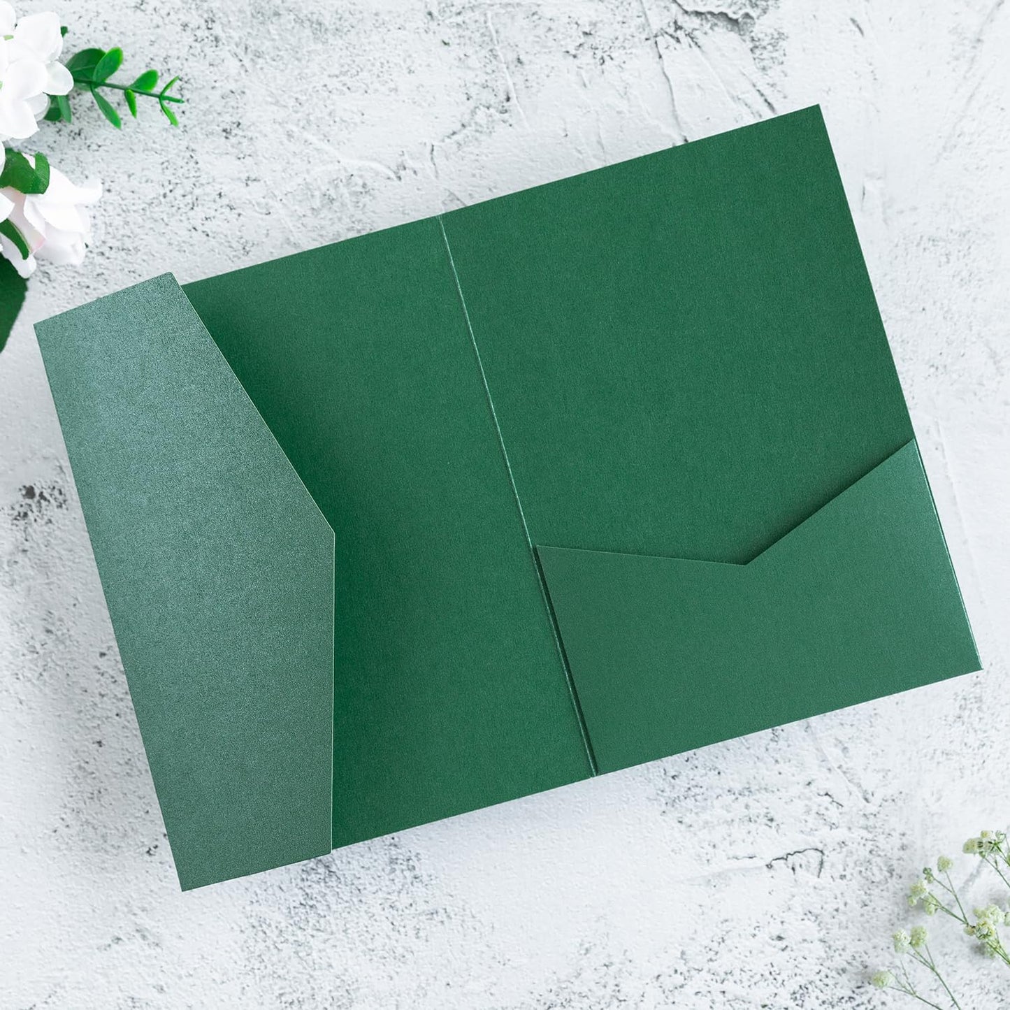 20 PCS Emerald Green Tri-fold Laser Cut Wedding Invitation Pockets for 5x7 Wedding Cards Bridal Shower Engagement Quinceanera Invitation