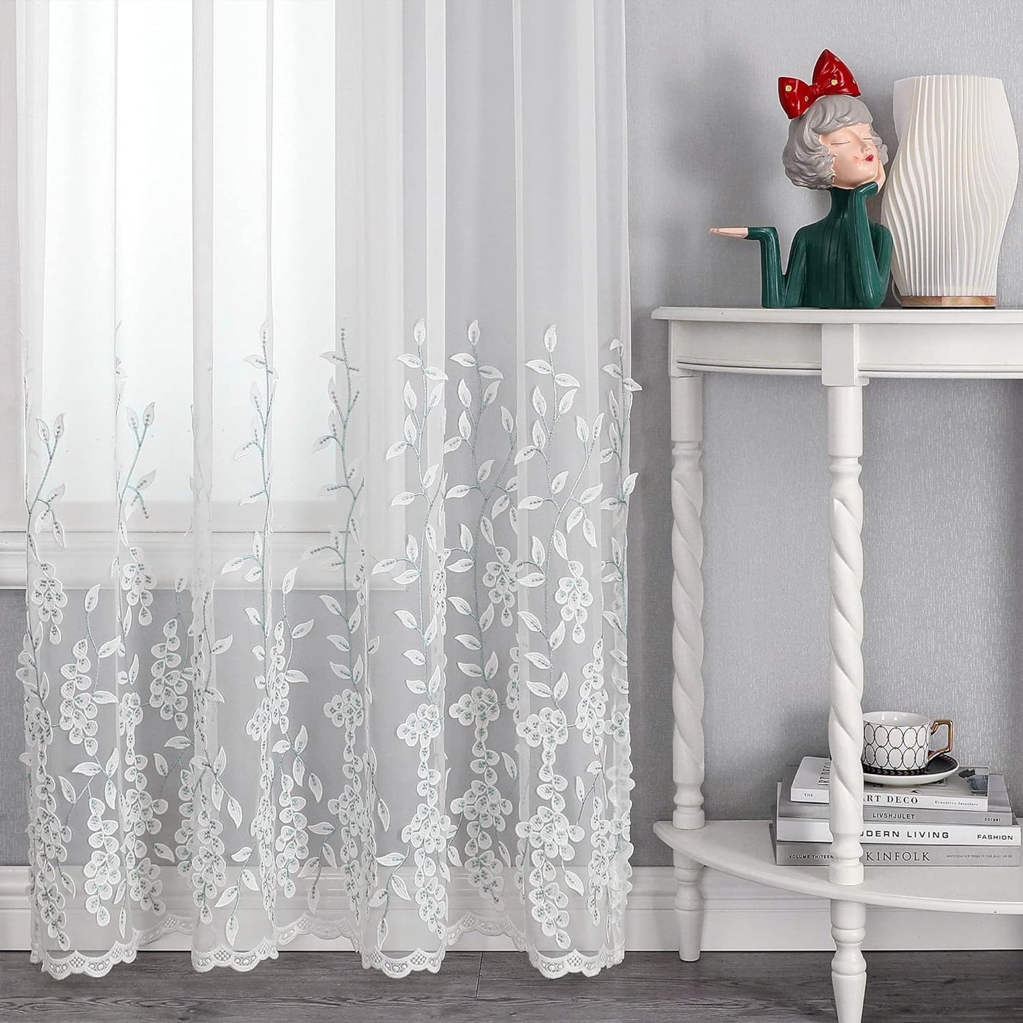 VISIONTEX White Sheer Voile Curtains, Decorative White Embossed Drip Rod Pocket Window Drapes for Home Kitchen, Living Room and Bedroom 54 x 63 Inch, Set of 2 Curtain Panels