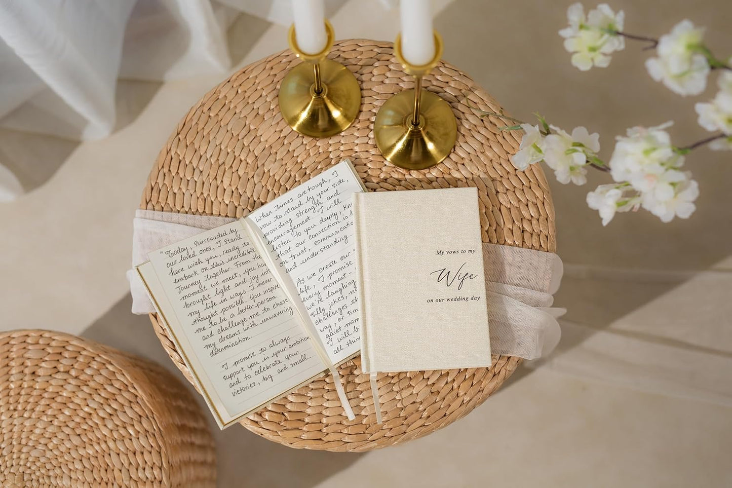 Hard Cover Vow Books (Set of 2) - My Vows to My Husband/Wife Minimalist Pocket Sized Black Embossed Wedding Ceremony Vow Renewal Speech Notebook Planner Journal, Gift for Newly Engaged Couple