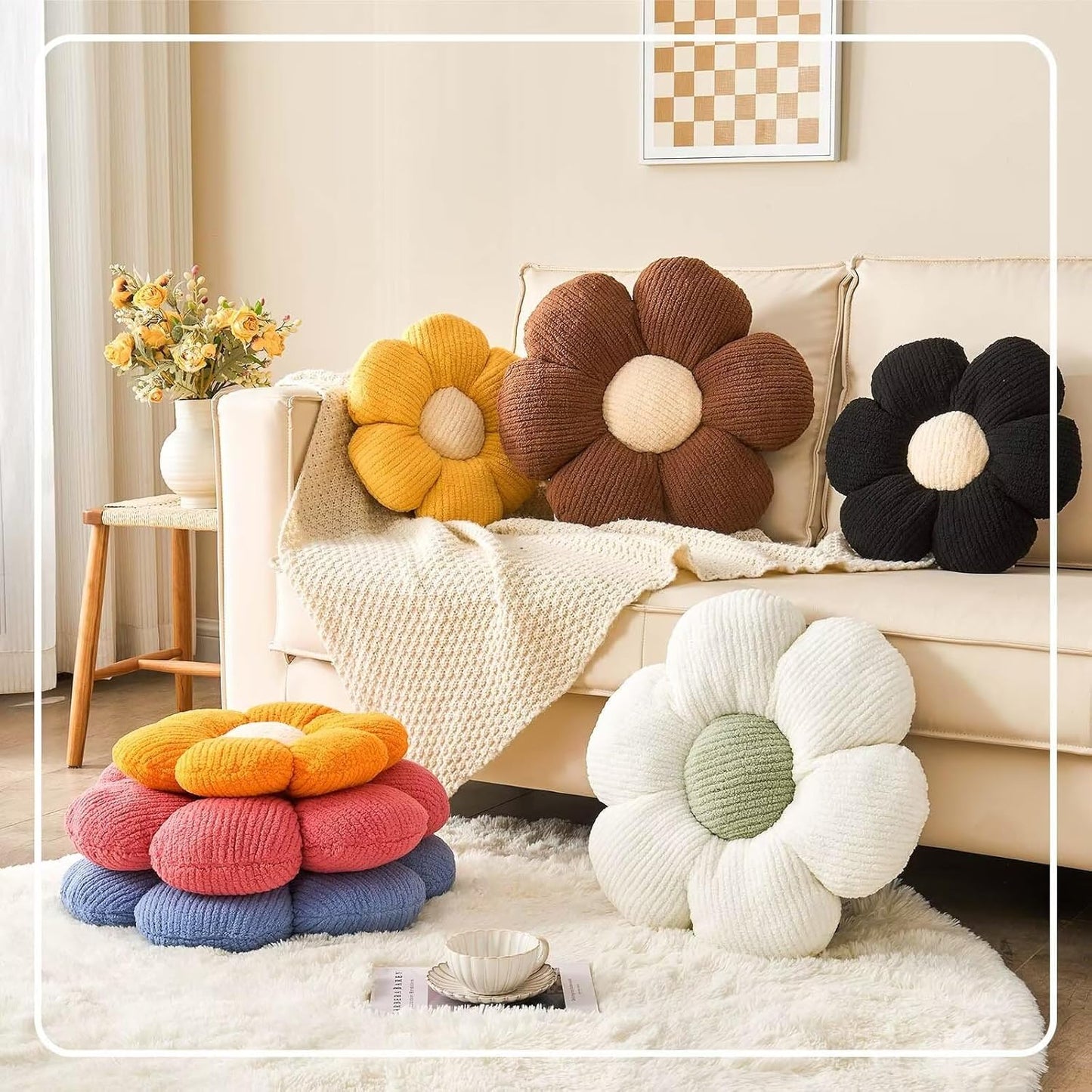 Flower Throw Pillow, Soft Orange 19.6" Shaped Floor Pillow for Home Decor, Cute Aesthetic Plush Decorative Pillows for Bed, Sofa, Couch