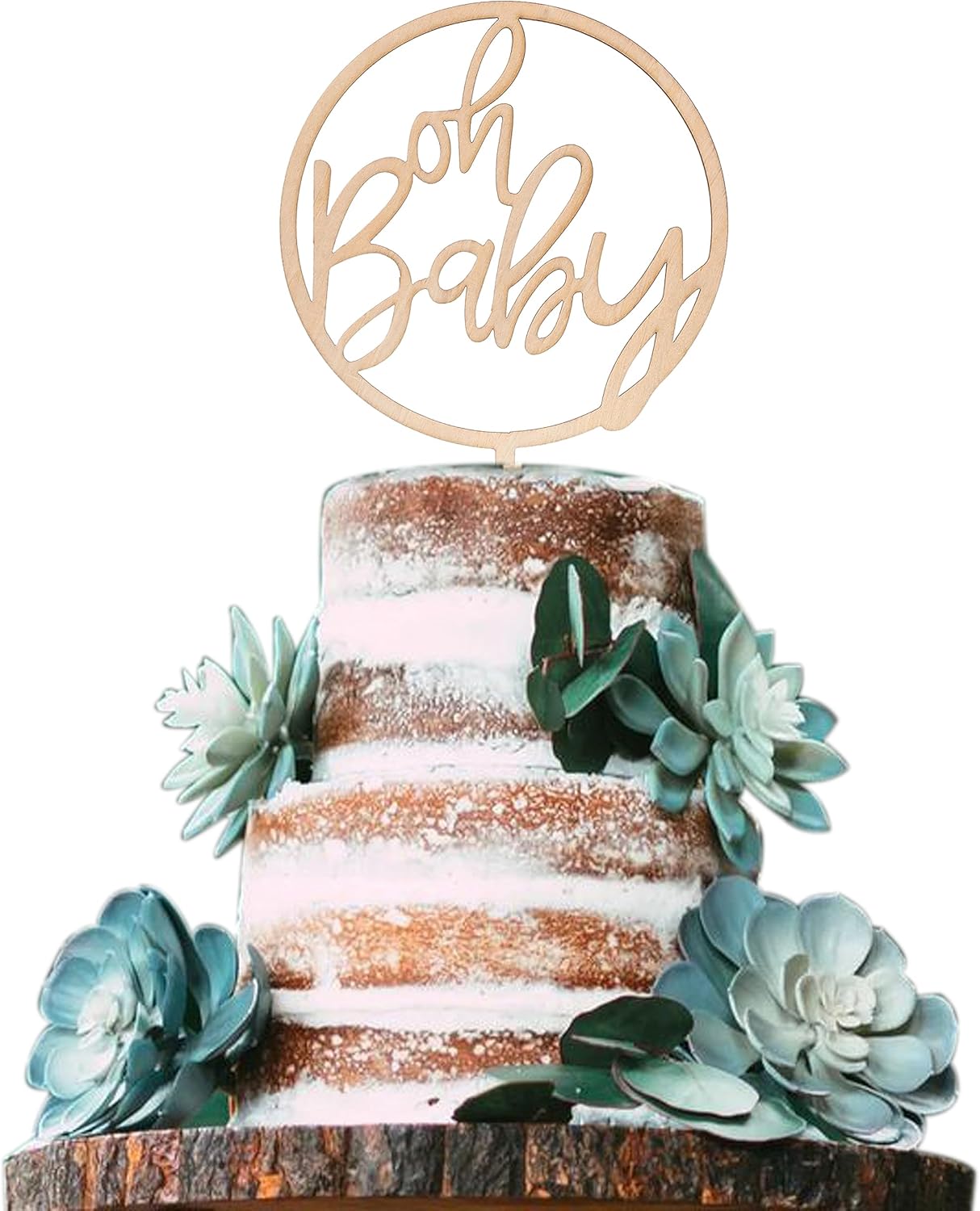 Oh Baby Wooden Cake Topper - Baby Shower Decoration,Gender Reveal Cake Doceration Supplies，Newtral Baby Shower Photo Props