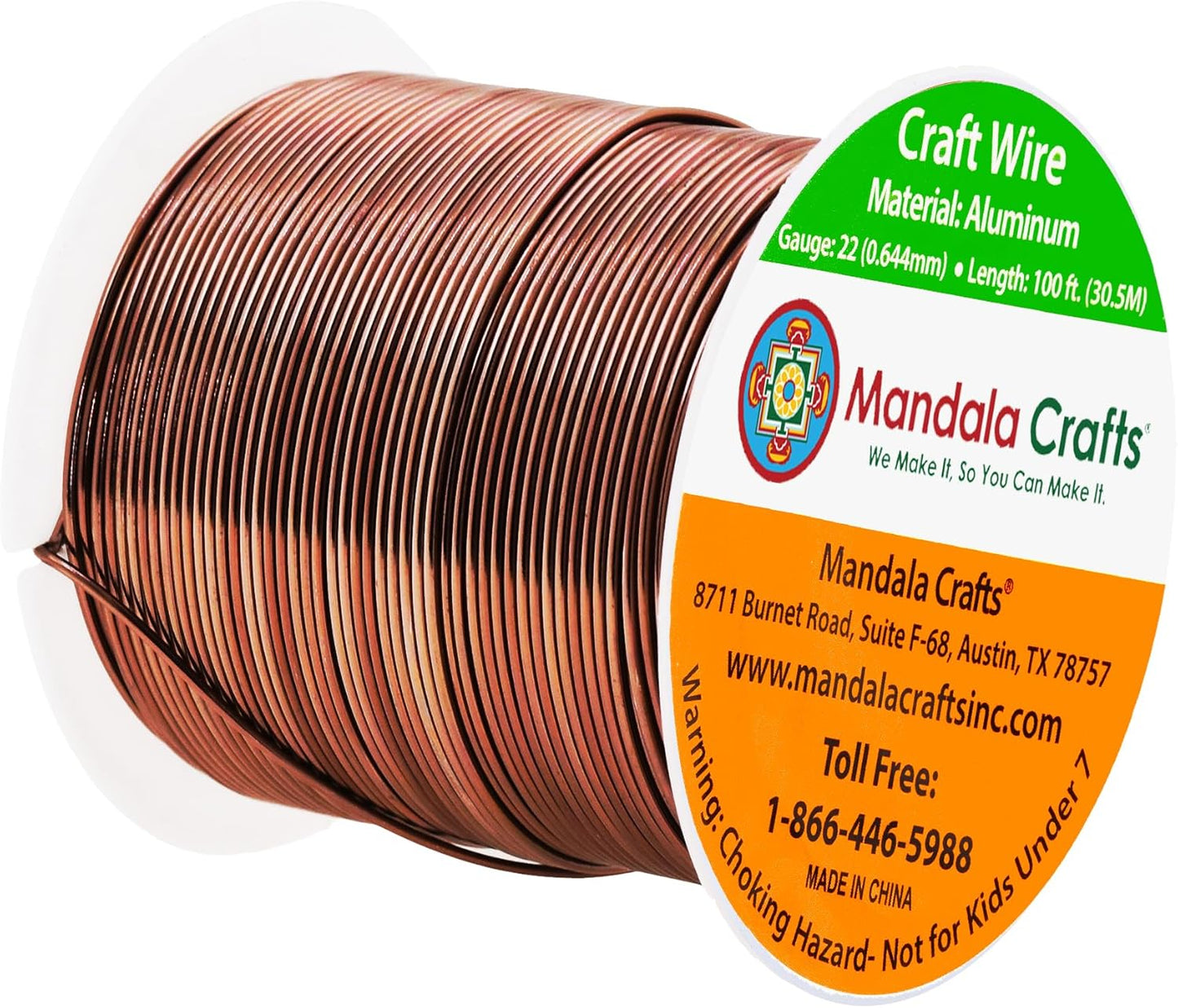 Mandala Crafts 22 Gauge Anodized Aluminum Craft Wire for Jewelry Making - 100 FT Colored Flexible Brown Wire - Bendable for Bonsai Armature Crafting Sculpting