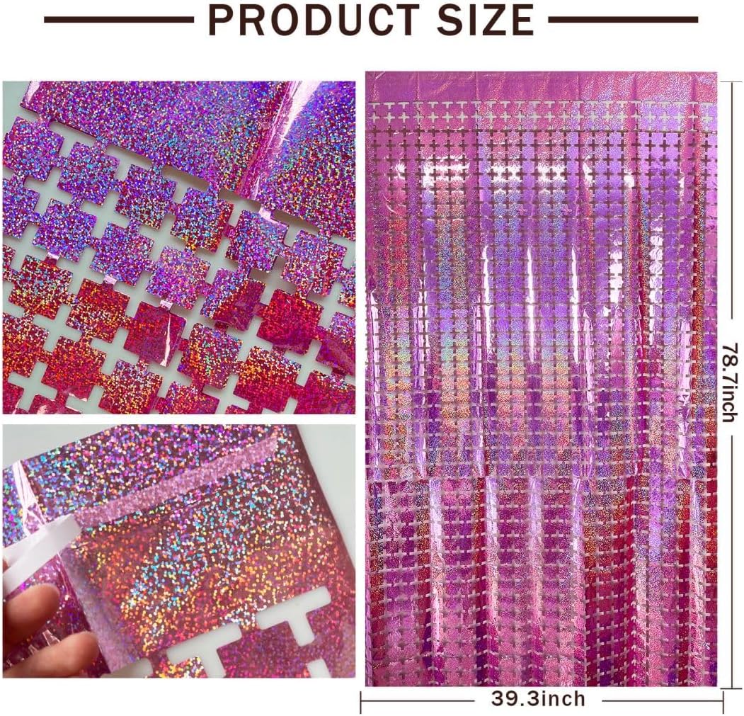 Pink Tinsel Curtain Party Backdrop,10pcs Square Foil Fringe Curtain Pastel Pink Streamers Party Decorations for Bachelorette Princess Birthday Valentines Day Sleepover Slumber Theme