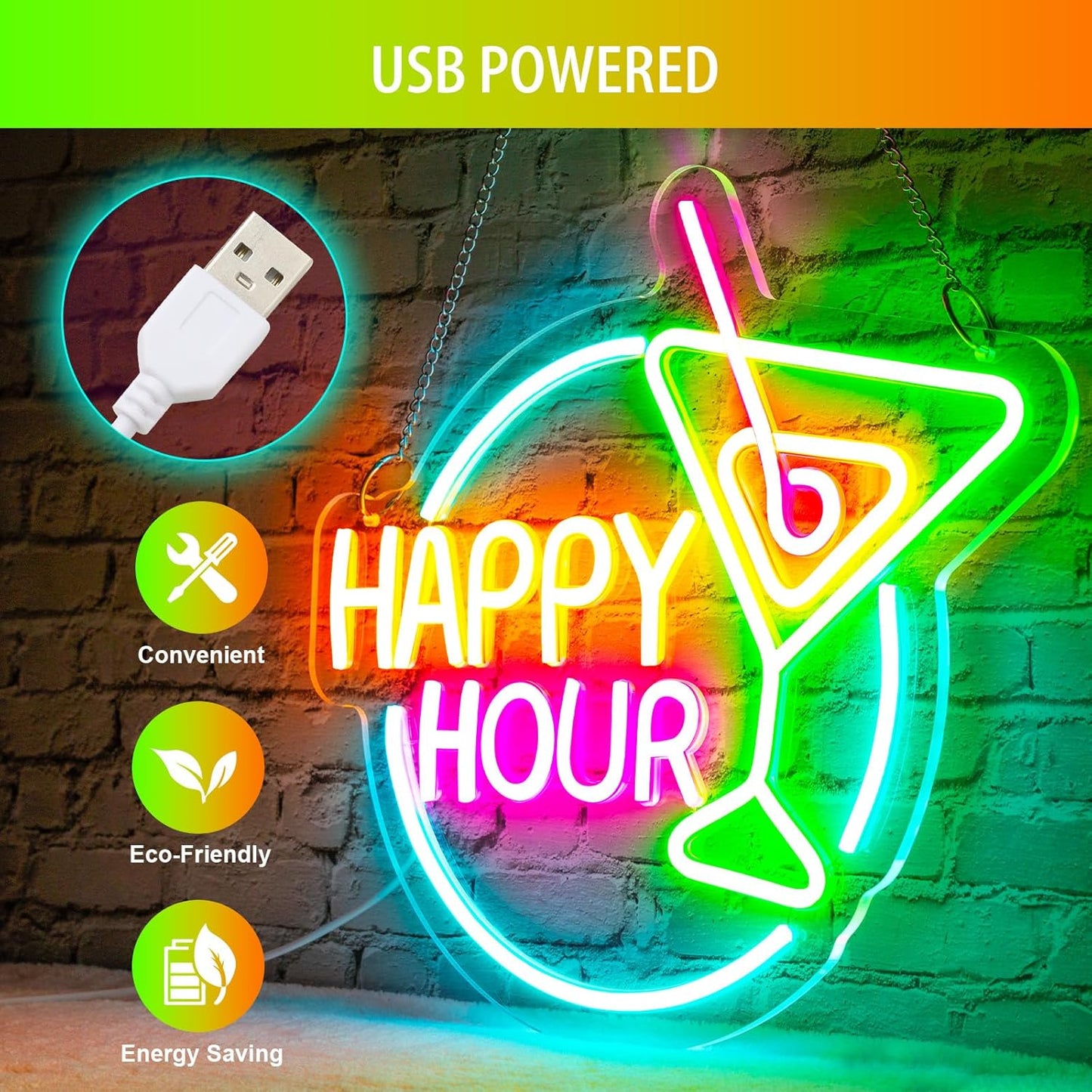 Happy Hour Neon Sign Dimmable Led Happy Hour Neon Bar Signs for Home Bar, USB Powered Bright Cocktails Happy Hour Neon Signs for Wall Decor Bar Pub Man Cave Party Art Decor(14.1*12.5inches)