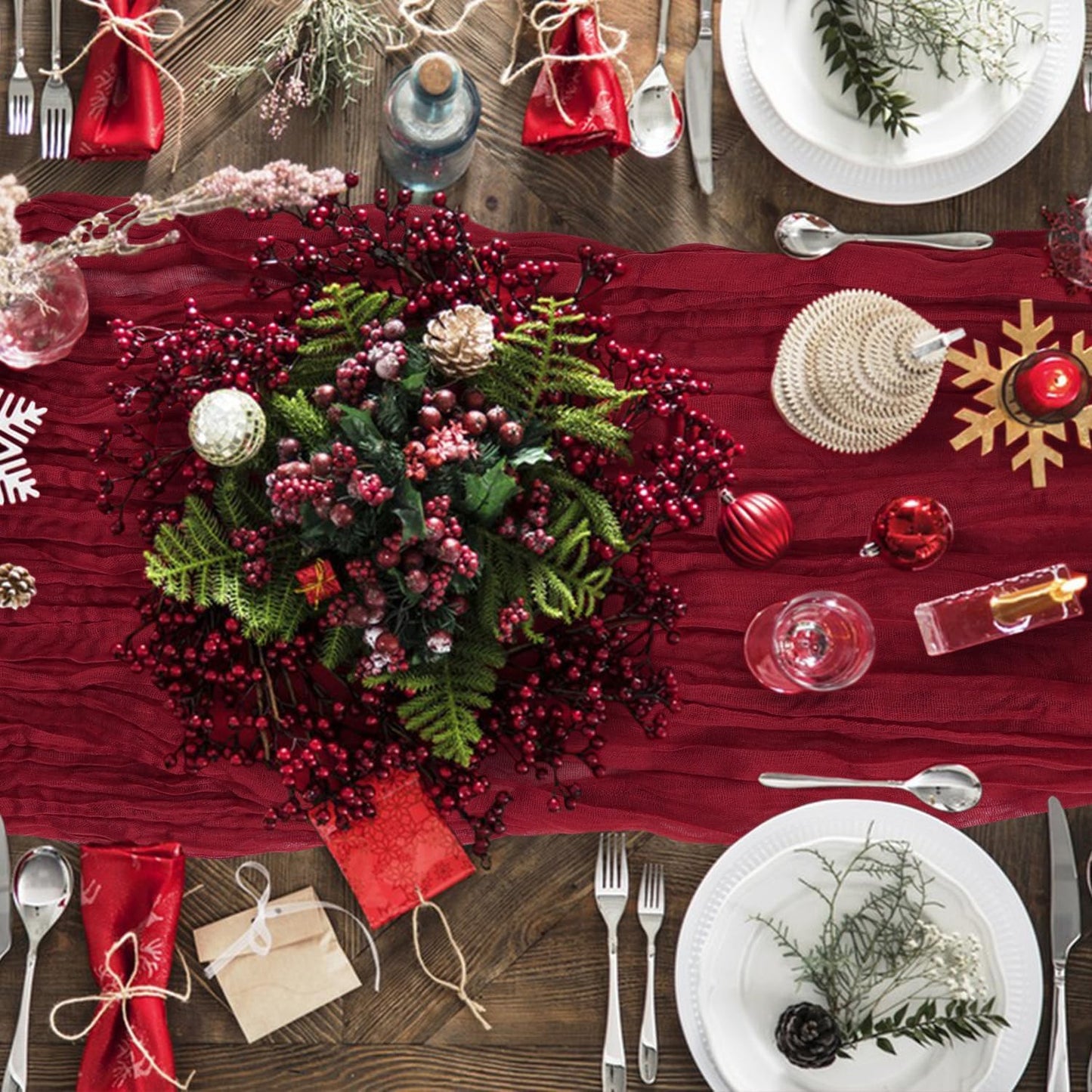 2 Pack Cheesecloth Table Runner 10Ft Christmas Gauze Boho Table Runners for Wedding Decor Bridal Shower Decorations Baby Shower Party(35" x 120")