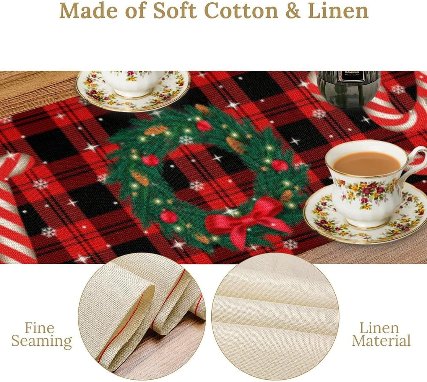 Christmas Table Runner, Red Winter Xmas Holiday Table Cloth Kitchen Dining Table Decoration for Home Party Decor 13x108 Inch