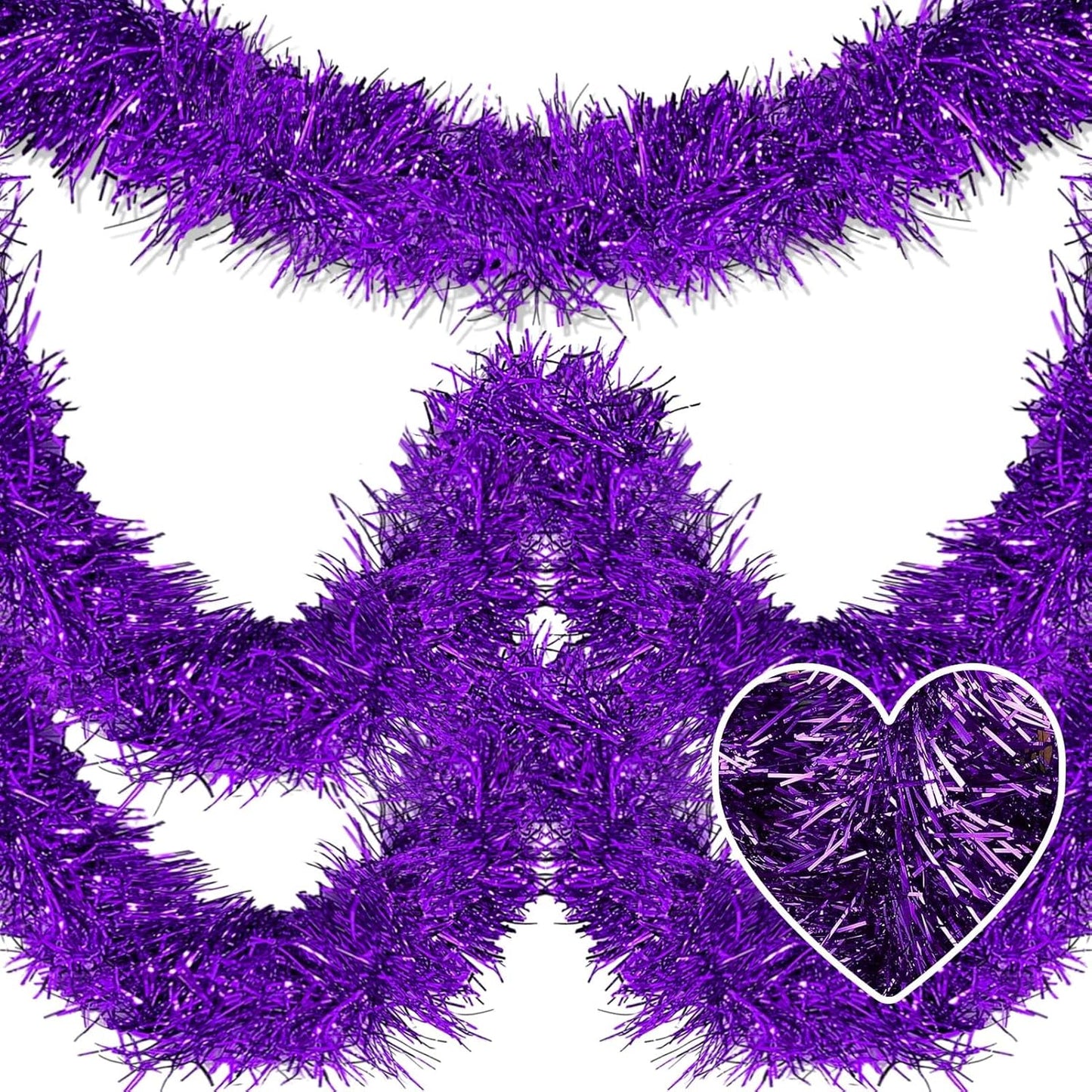 25 Feet Metallic Twist Tinsel Garland Wall Hanging Backdrop for Parade Floats, Christmas Eve, New Year, Valentine's Day Party Decorations (Purple, 4in x 25ft)