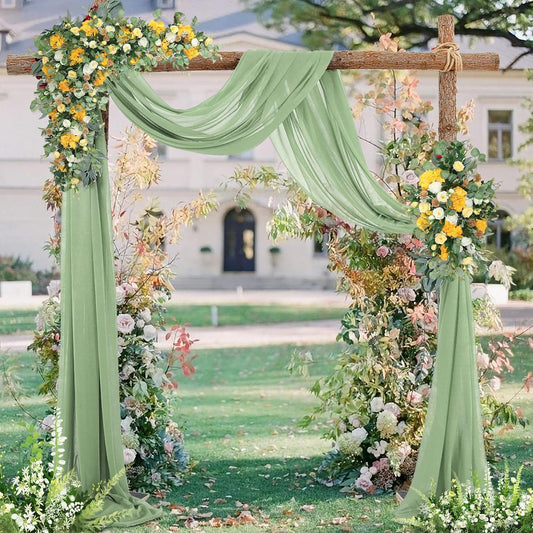 Sage Arch Drapes for Wedding Arch Draping Fabric Sheer Backdrop Curtain for Ceremony Bridal Party Decor 6 Yards 19Ft Length x 28" Width 1 Panel