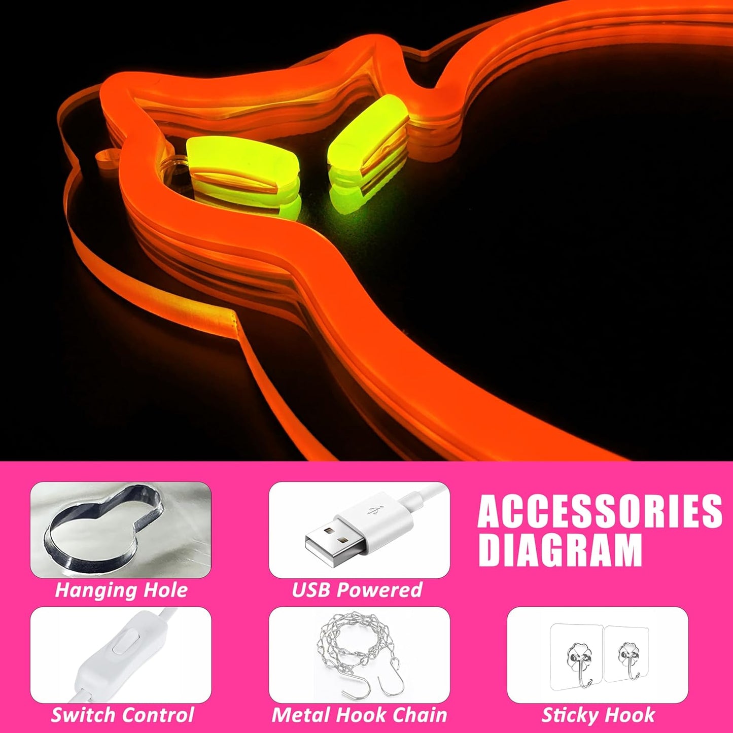 Halloween Orange Cat Neon Signs for Wall Decor, Cat LED Neon Sign USB Powered, Halloween Cat LED Light Table Decoration for Bar, Christmas, Wedding, Birthday Party