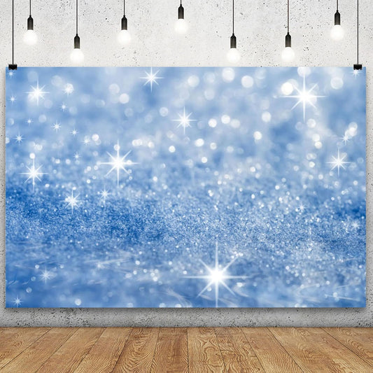 YongFoto Silver Blue Glitter Backdrop 20x10ft Silver Light Spots Blue Sequin Bokeh Photography Background Birthday Bridal Shower Wedding Photography Background Party Banner Portraits Photoshoot Props