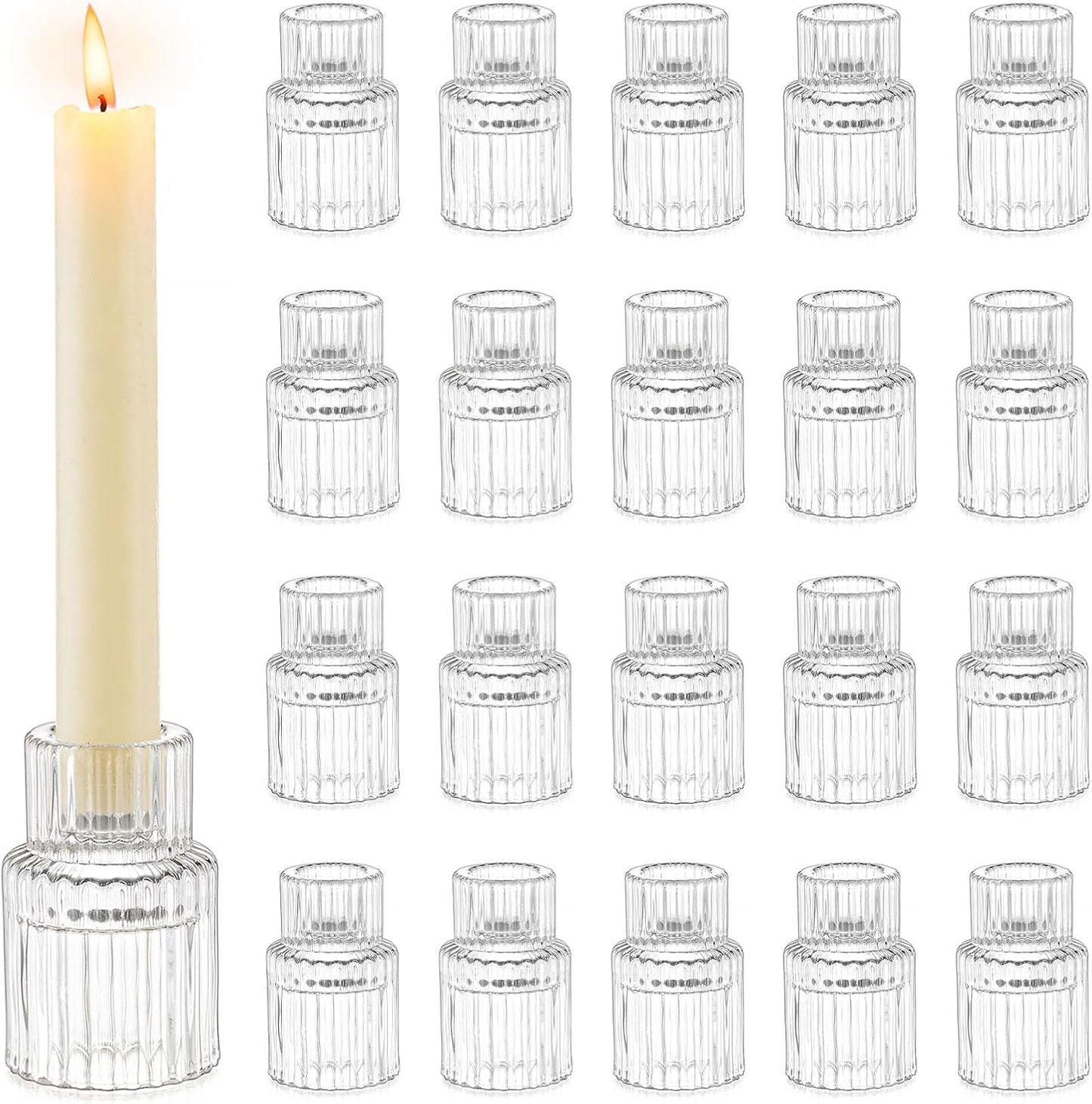 Romadedi Glass Candle Holder for Candlestick - 20 Pcs Clear Small Tapered Candle Holder Wedding Decor Table Centerpiece Bulk for Candle Sticks Christmas Party Living Room Dinner Advent