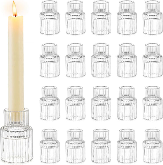 Romadedi Glass Candle Holder for Candlestick - 20 Pcs Clear Small Tapered Candle Holder Wedding Decor Table Centerpiece Bulk for Candle Sticks Christmas Party Living Room Dinner Advent