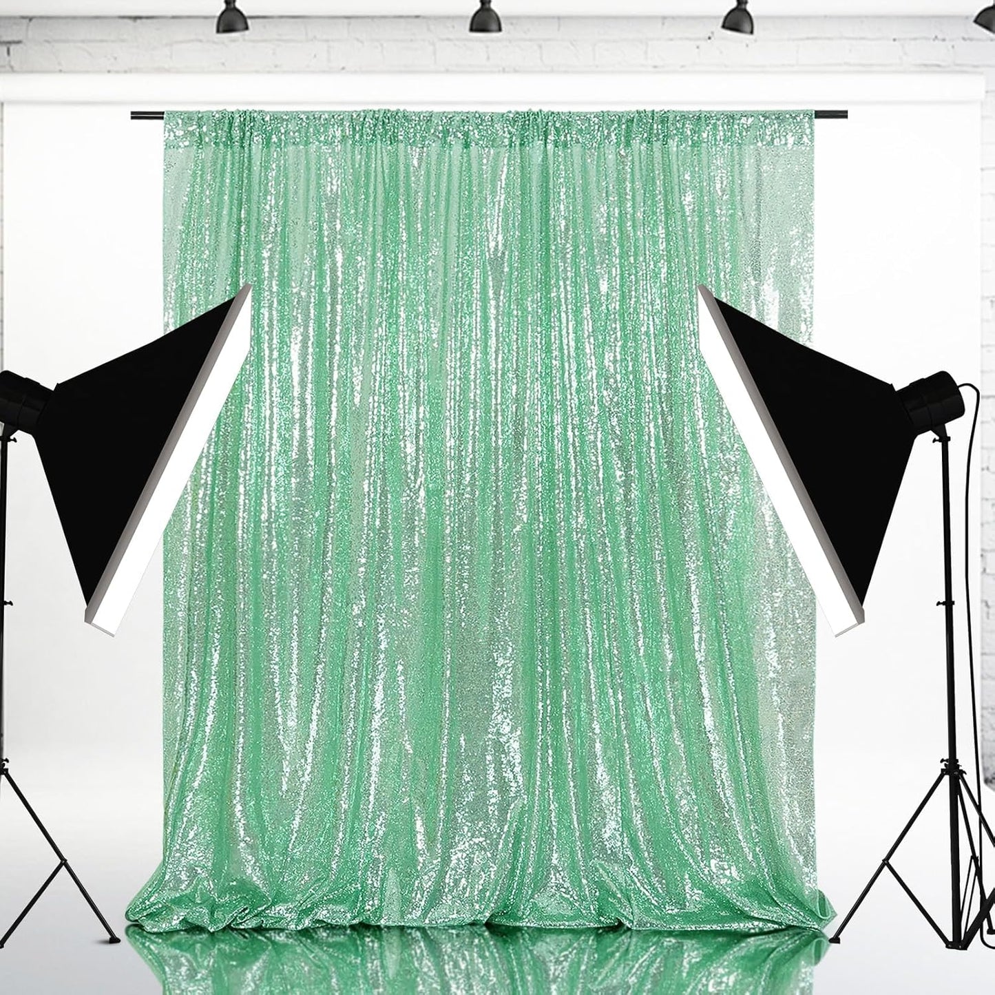 Eternal Beauty Mint Green Sequin Backdrop, 10x10 Ft Glitter Background Curtains for Shimmer Photography Party Wedding Birthday Back Drop Decor