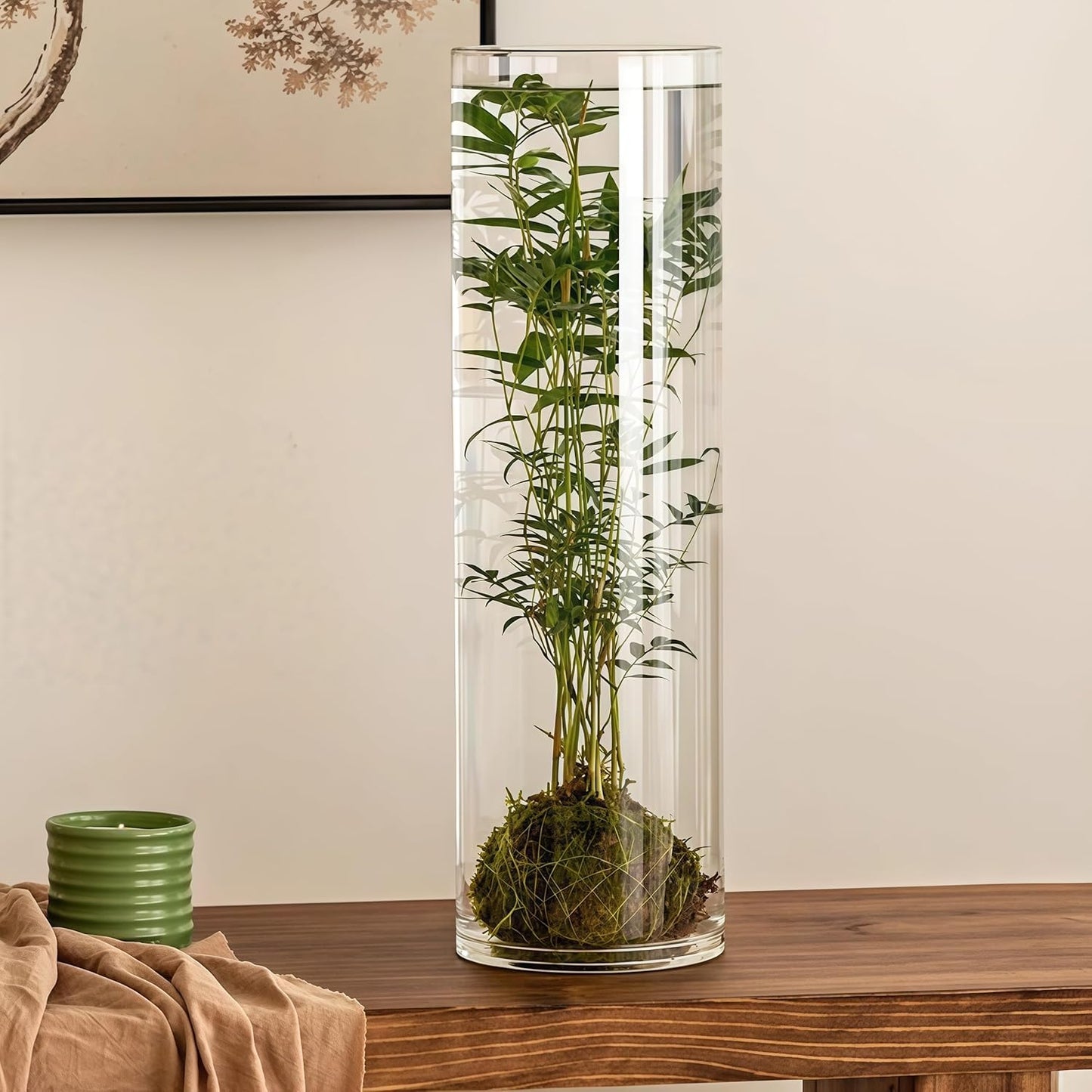 Extra Large Acrylic Cylinder Clear Vase for Floor, Tall Big Wide Mouth Plastic Unbreakable Hurricane Flower Vases of 3 for Home Decor (D 8" X H 15.8", D 6", D 4.8" + 2 Holder)