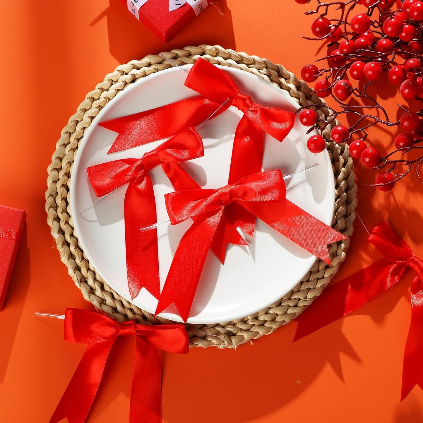 Riceshoot 24 Pcs Satin Ribbon Bow 3.5x5 Inch Twist Tie Bows for Gift Balloon Bag Cake Craft DIY Wedding Birthday Party Decor