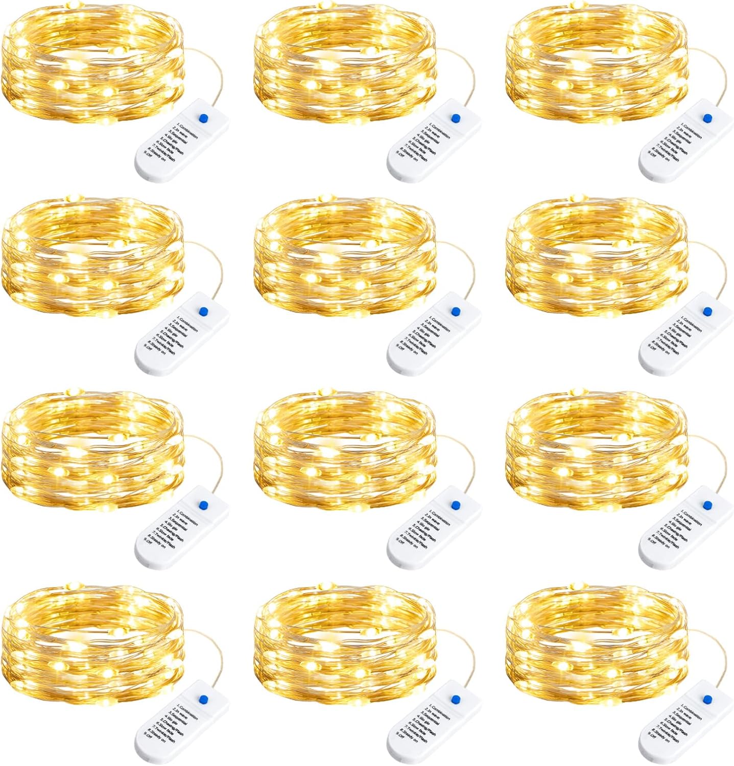 Minetom 12 Pack Fairy Lights Battery Operated String Lights, 8 Modes & Timer, 7ft 20LED Waterproof Silver Wire Twinkle Lights, Firefly Starry Moon Lights for Mason Jars DIY Christmas Wedding Party