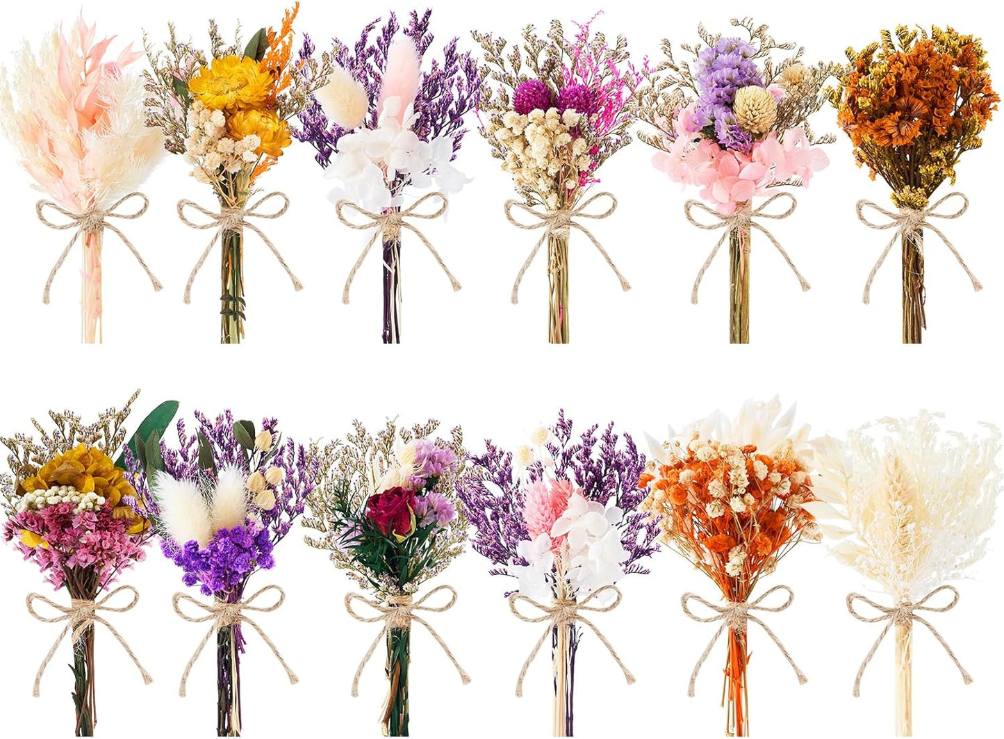 12/24 PCS Charming Dried Flowers Bouquet for Vase Various Dried Wildflowers with Stems Mini Handmade Wildflowers Natural Real Flowers Bulk Flowers Craft (Blossoms, 12 PCS)