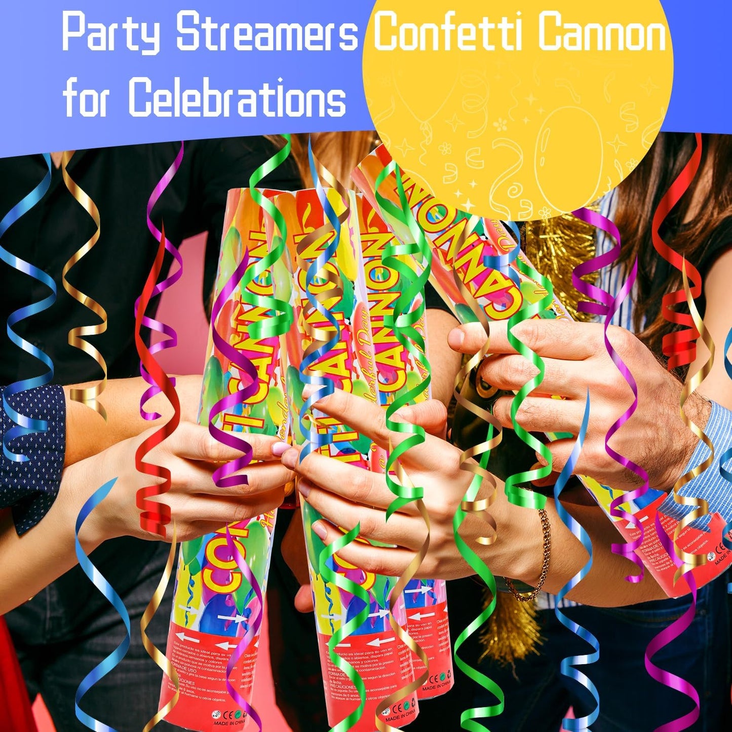 Confetti Poppers 12Pack Streamer Confetti Cannon 12inch Multicolor Confetti Party Poppers Foil Confetti Streamer Poppers Blaster for Wedding Birthday Graduation Party Christmas New Year Celebration