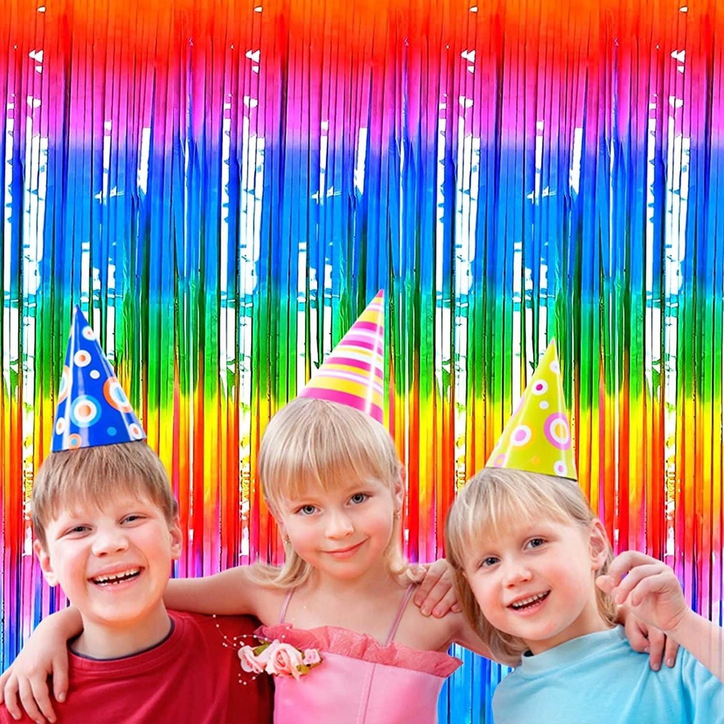 4 Pack Rainbow Tinsel Foil Fringe Curtain Backdrop, 3.28Ft x 8.2Ft Colorful Metallic Streamers for Photo Booth Props Wedding Bridal Shower Bachelorette Birthday Party Decoration New