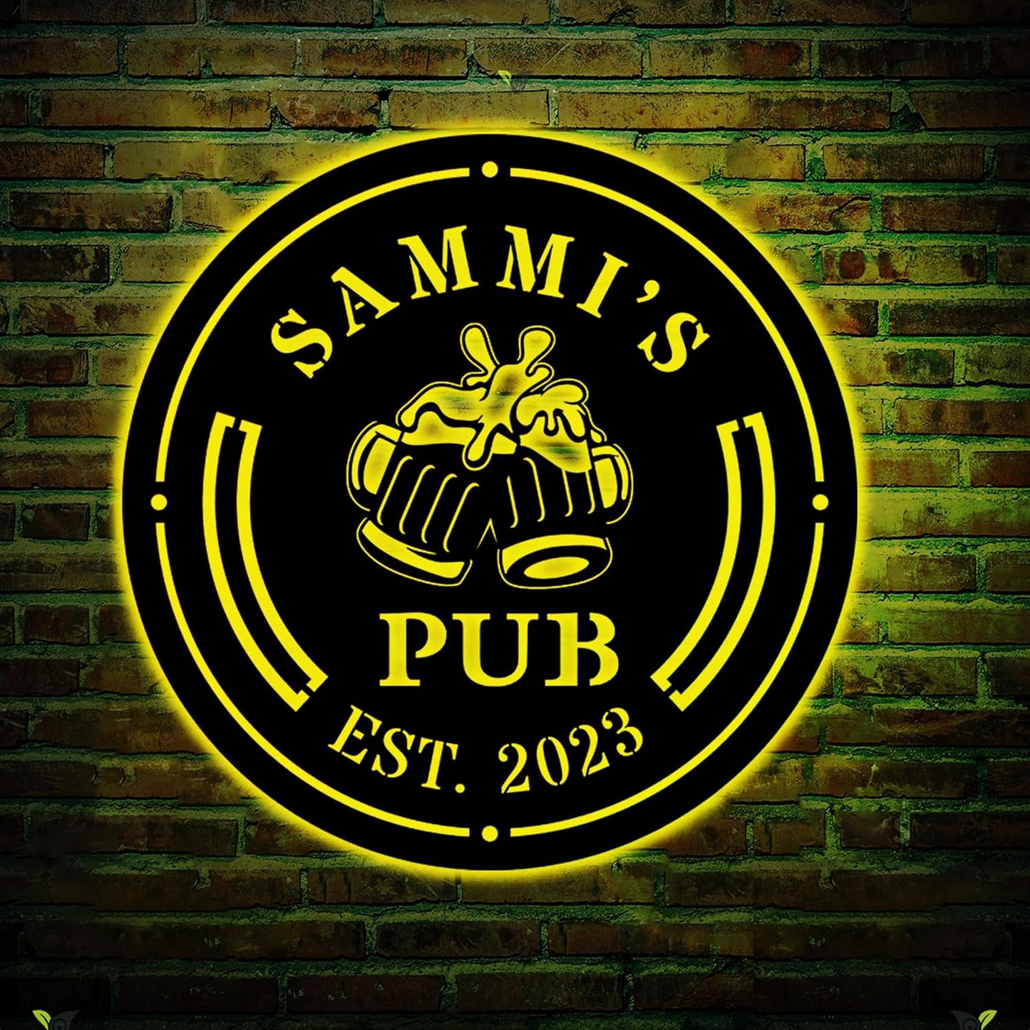 Personalized Bar Metal Art LED Light Beer Bar Metal Sign Custom Bar Sign Beer Bar Metal Wall Art Beer Mug Cheer Name Sign Bar Pub Decoration