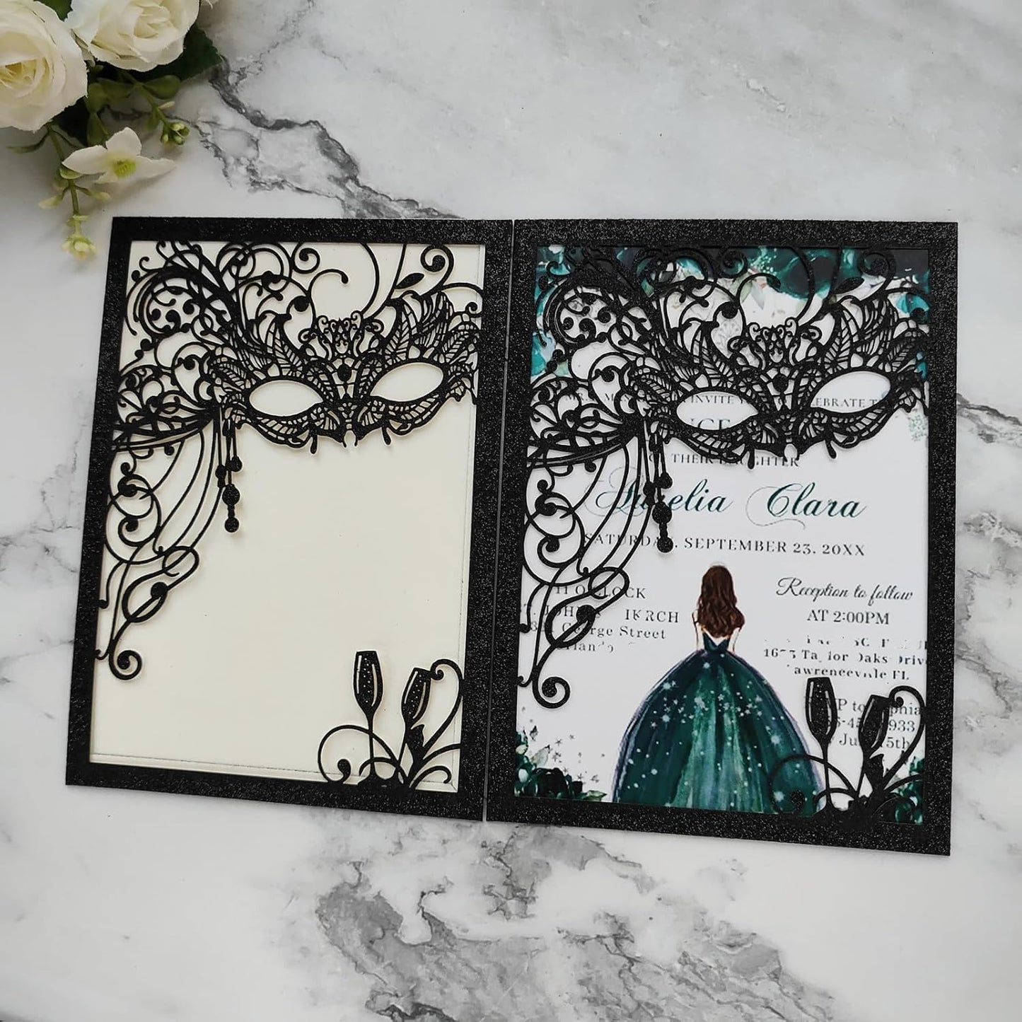 20PCS Masquerade Invitations, Quinceanera Invitations,masquerade wedding invitations,pocket invitation with envelops for xv,16 birthday,bridal shower,wedding,Anniversary,holiday party,etc.
