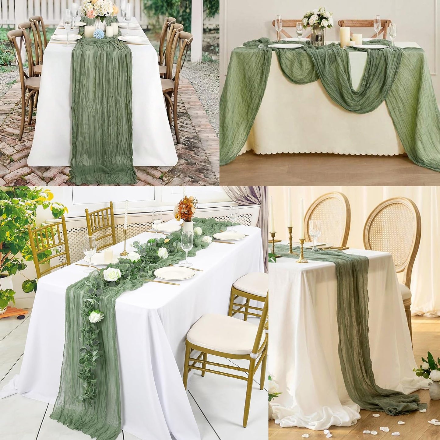 20 Pack Sage Green Cheesecloth Table Runner 10FT Rustic Gauze Fabric Cheese Cloth Table Runner for Wedding Bridal Baby Shower Table Decor 20 x 120 Inch Long Boho Sheer Birthday Party Table Decorations