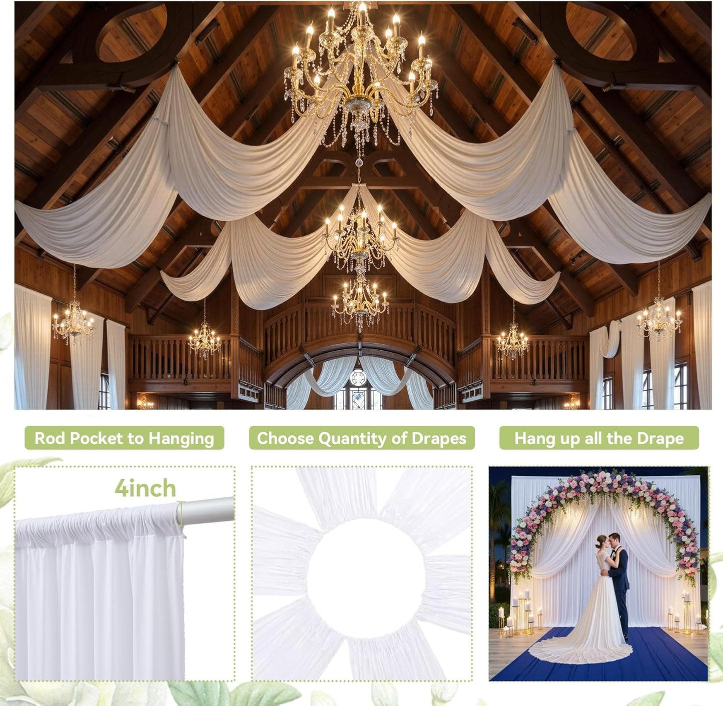 PartyVillage 10ft×15ft White Backdrop Curtain for Wedding Parties, 2 Panels Wrinkle Free 15 FT Long Polyester Photo Backdrop Drapes Back Drop Cloth for Birthday Photography Background