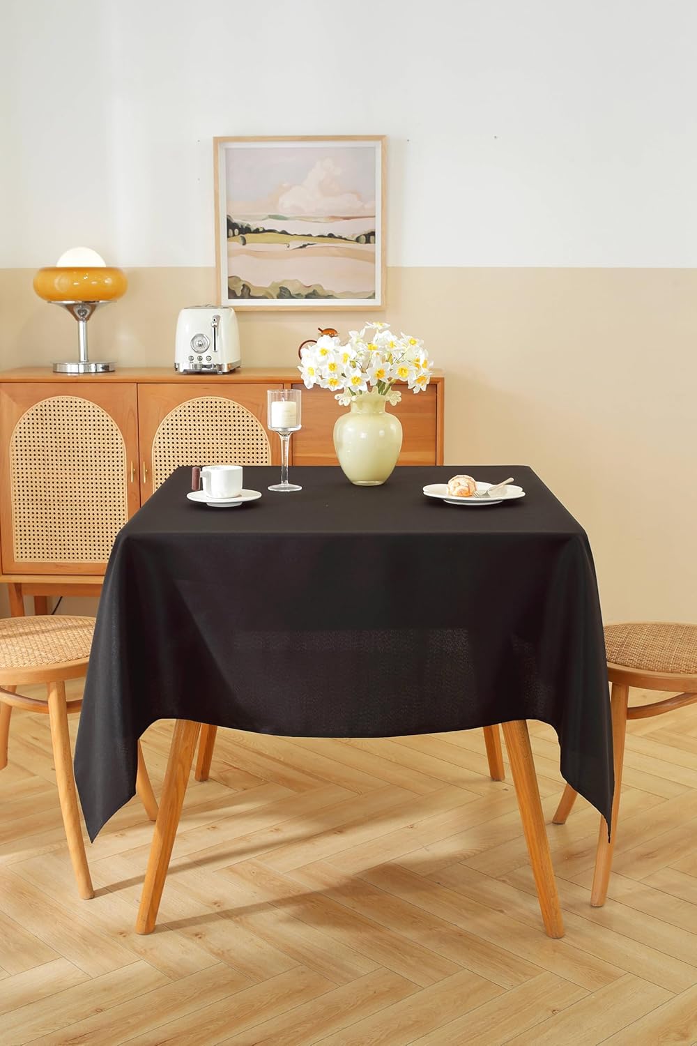 Craft And Party Square Tablecloth, 60 x 60 Inch Black Tablecloth, Polyester Fabric Washable Table Cloth for Home, Party, Wedding or Restaurant Use.