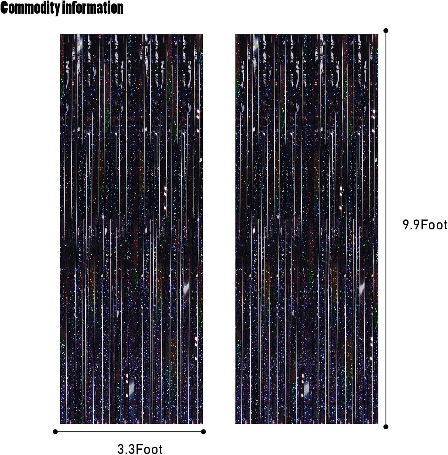 CANREVEL 2 Pack 3.3x8.2 Feet Laser Black Foil Fringe Backdrop Curtains, Tinsel Streamers Birthday Party Decorations, Fringe Backdrop for Graduation, Halloween, Happy New Year, Disco Party