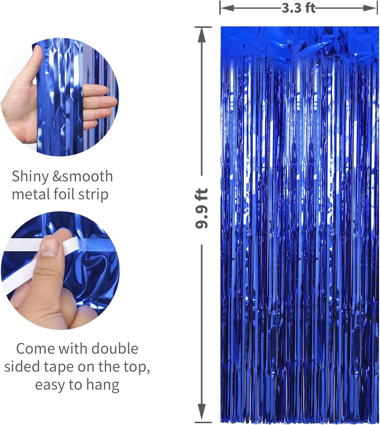 Crosize 3 Pack 3.3 x 9.9 ft Dark Blue Foil Fringe Backdrop Curtain, Streamer Backdrop Curtains, Streamers Birthday Party Decorations, Blue Tinsel Curtain for Parties, Galentines Decor, Baby Shower